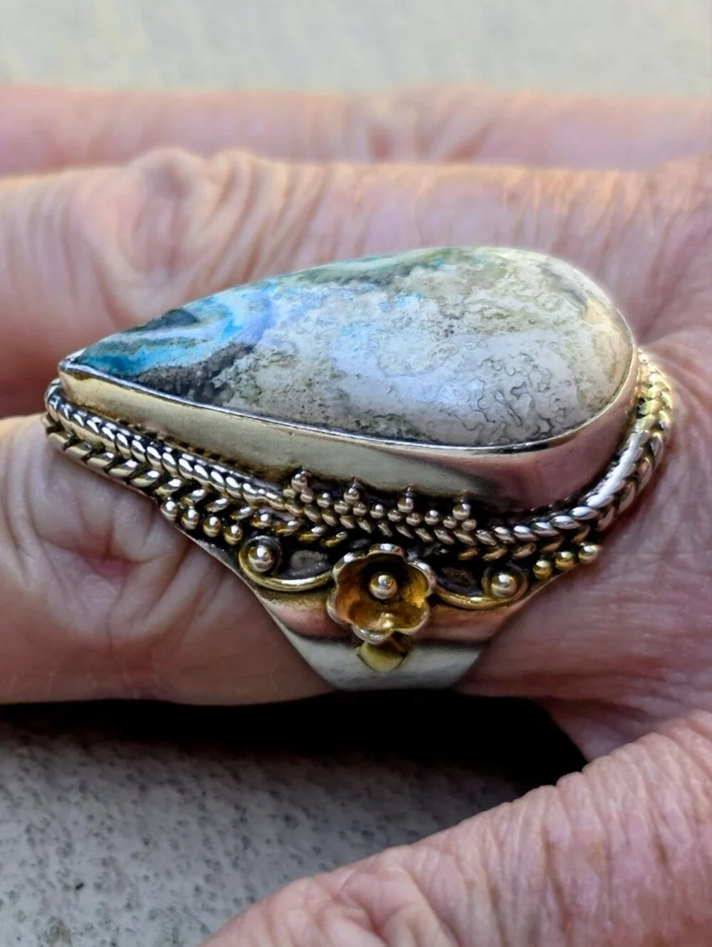 Custom-Made Dyed Crazy Lace Ring In 925 Sterling Silver W Gold Vermeil (7)